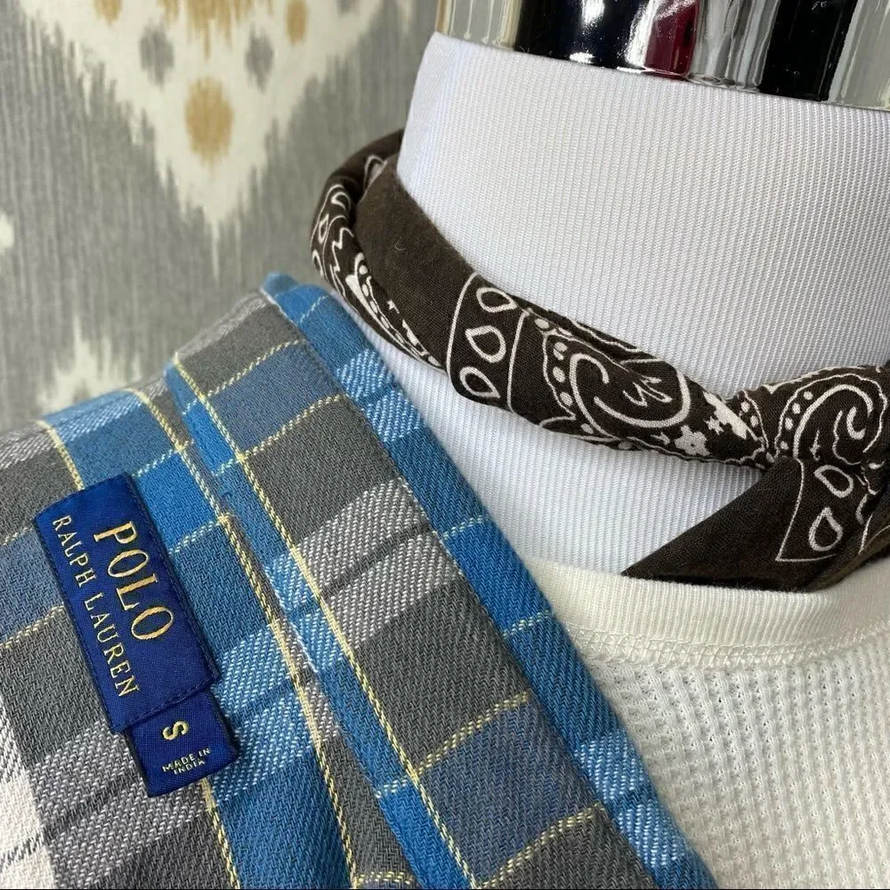 Polo Ralph Lauren Gray & Blue Plaid Cotton Flannel Button Up Shirt